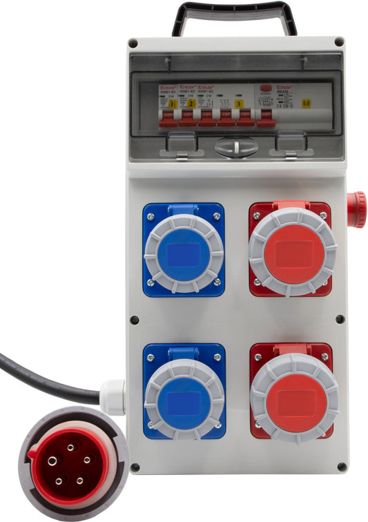 Distributore di corrente BSV 4 ITRE3, EMO, RCD 30mA, cavo da 1.7m, 2x CEE 230V/16A IP67, 2x CEE 400V/16A IP67