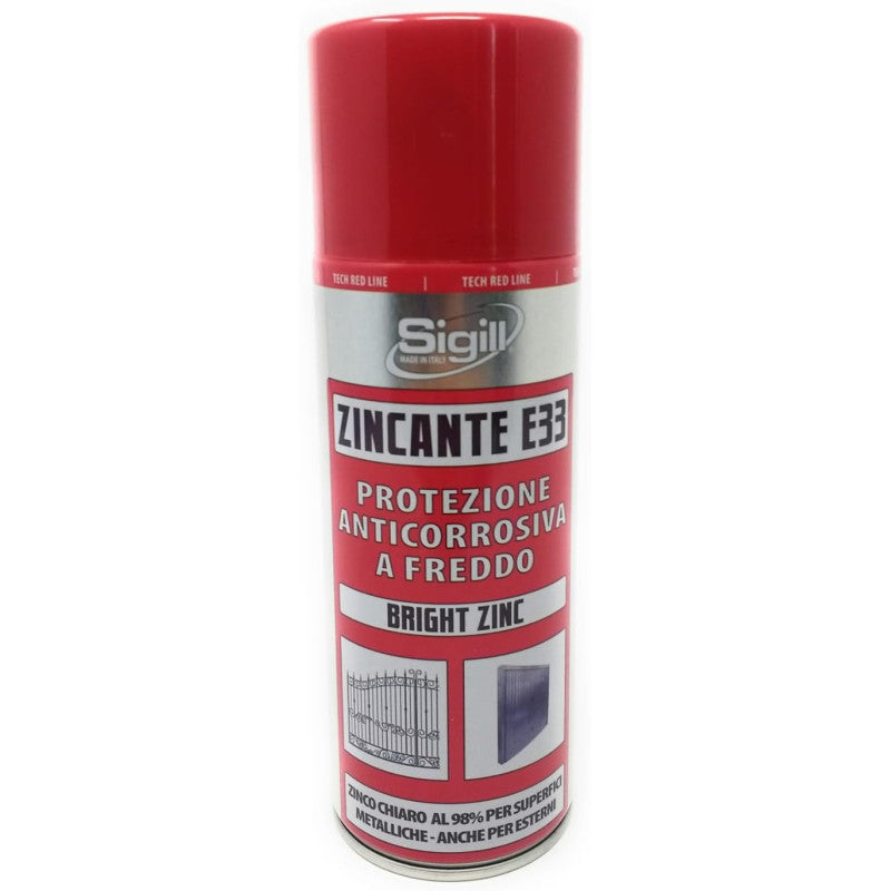 Zincante E33 Protezione a base di Zinco e Alluminio Anticorrosiva a Freddo Bright Zinc 400 ml - Sigill