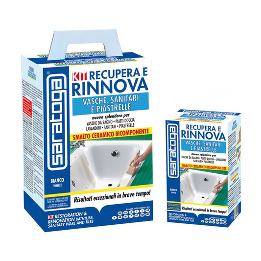 Kit Recupera e Rinnova - Smalto Ceramico Bicomponente per Superfici in Ceramica Bianco 375 ml - Saratoga