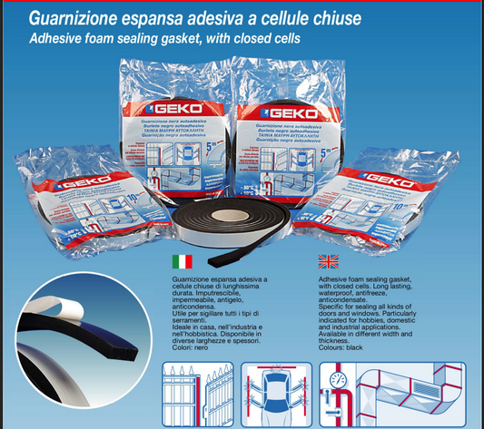 GUARNIZIONE NERA ADESIVA 20X5X10M GEKO